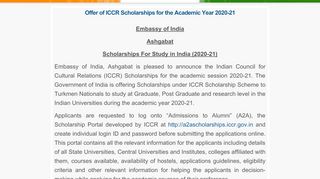 
                            10. Offer of ICCR Scholarship under General ... - Ministry of External Affairs