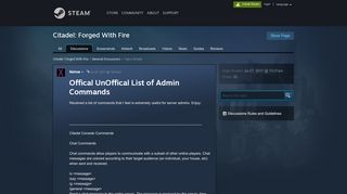
                            4. Offical UnOffical List of Admin Commands :: Citadel: Forged With Fire ...