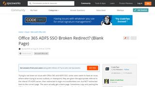 
                            7. Office 365 ADFS SSO Broken Redirect? (Blank Page) - Spiceworks ...