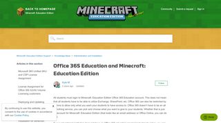 
                            12. Office 365 Education and Minecraft: Education Edition - Zendesk
