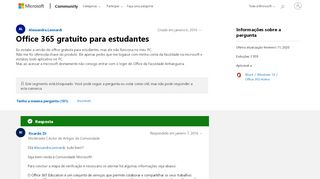 
                            2. Office 365 gratuito para estudantes - Microsoft Community