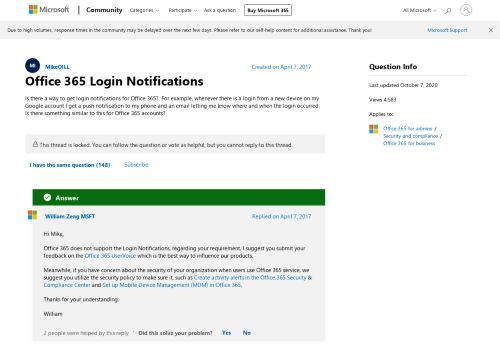 
                            3. Office 365 Login Notifications - Microsoft Community