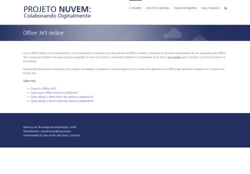 
                            7. Office 365 online – Projeto Nuvem