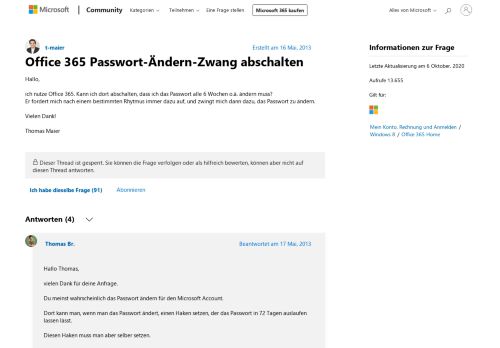 
                            1. Office 365 Passwort-Ändern-Zwang abschalten - Microsoft Community