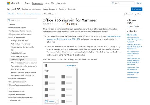 
                            1. Office 365 sign-in for Yammer | Microsoft Docs
