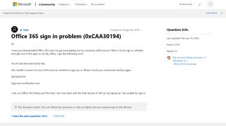 
                            1. Office 365 sign in problem (0xCAA30194) - Microsoft Community