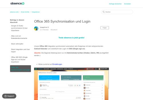 
                            4. Office 365 Synchronisation und Login – absence.io/de