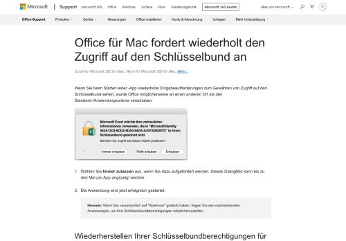 
                            2. Office für Mac fordert wiederholt den Zugriff auf den Schlüsselbund ...