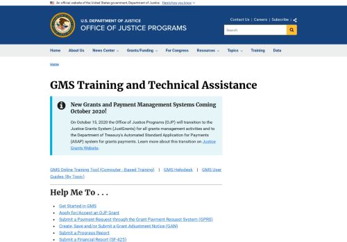 
                            12. Office of Justice Programs: GMS Training and Technical Assistance