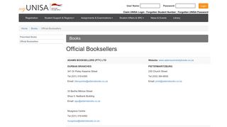 
                            4. Official Booksellers - Unisa