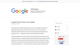 
                            5. Official Google Blog: Google Friend Connect: now available