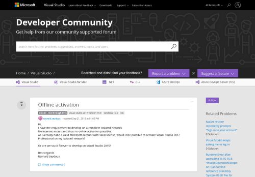 
                            5. Offline activation - Visual Studio Developer Community