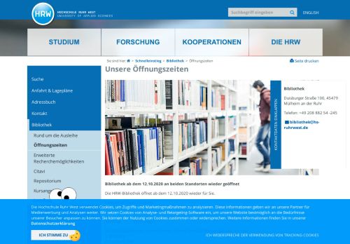 
                            2. Öffnungszeiten | Bibliothek | Schnelleinstieg | Hochschule Ruhr West