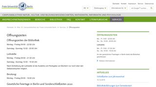 
                            13. Öffnungszeiten • Campusbibliothek der Freien Universität Berlin ...