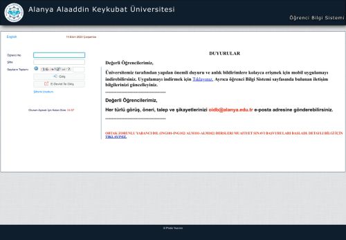 
                            6. Öğrenci Bilgi Sistemi - Alanya Alaaddin Keykubat Üniversitesi