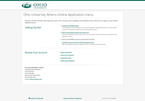 
                            6. Ohio University Athens - Online Application Menu - ApplyWeb