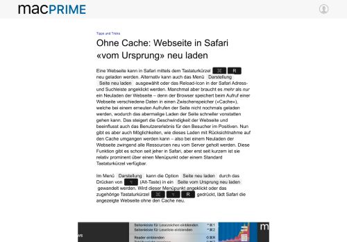 
                            10. Ohne Cache: Webseite in Safari «vom Ursprung» neu laden - MacPrime