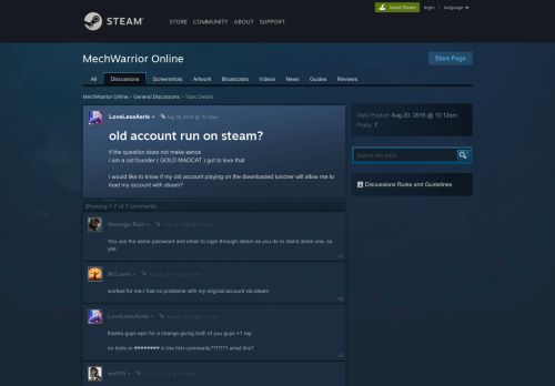 
                            6. old account run on steam? :: MechWarrior Online General Discussions