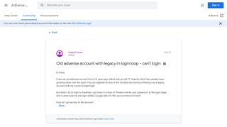 
                            5. Old adsense account with legacy in login loop - can't login ...