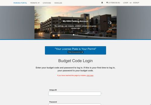
                            12. Old Dominion University - Budget Code Login - ODU Parking Portal