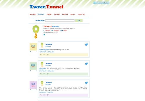 
                            13. Old Tweets: jobrary (Jobrary) - TweetTunnel