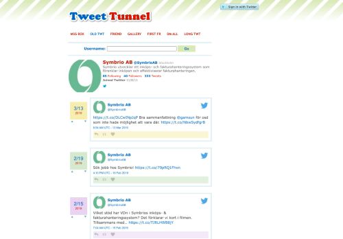 
                            11. Old Tweets: SymbrioAB (Symbrio AB) - TweetTunnel