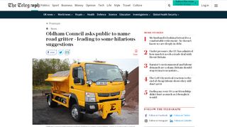 
                            9. Oldham Council asks public to name road gritter - leading to some ...