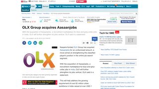 
                            12. OLX Group acquires Aasaanjobs - The Economic Times