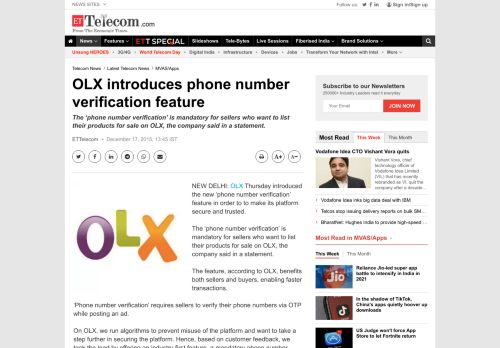 
                            12. OLX introduces phone number verification feature, Telecom ...