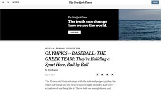
                            6. OLYMPICS -- BASEBALL: THE GREEK TEAM; They're Building a ...