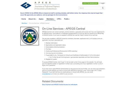 
                            3. On-Line Services - APEGS Central *NEW