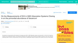 
                            6. On the Measurements of D/H in QSO Absorption Systems Closing in ...