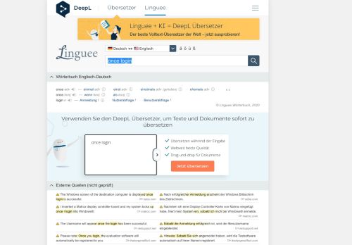 
                            9. once login - Deutsch-Übersetzung – Linguee Wörterbuch