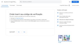 
                            3. Onde inserir seu código de verificação - Ajuda do Google Meu Negócio