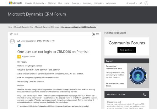 
                            12. One user can not login to CRM2016 on Premise - Microsoft Dynamics ...