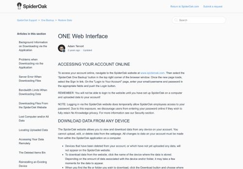 
                            11. ONE Web Interface – SpiderOak Support