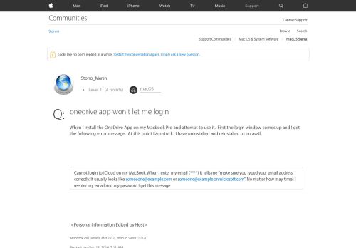 
                            6. onedrive app won't let me login - Apple Community