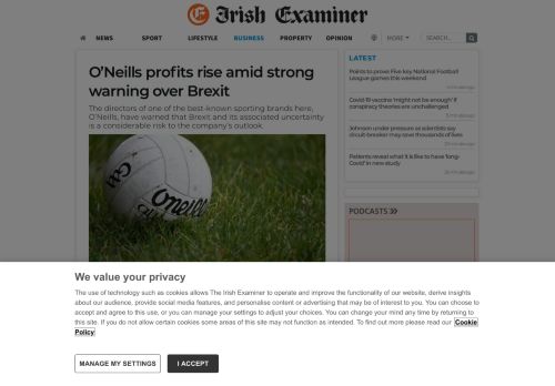 
                            7. O'Neills profits rise amid strong warning over Brexit | Irish Examiner