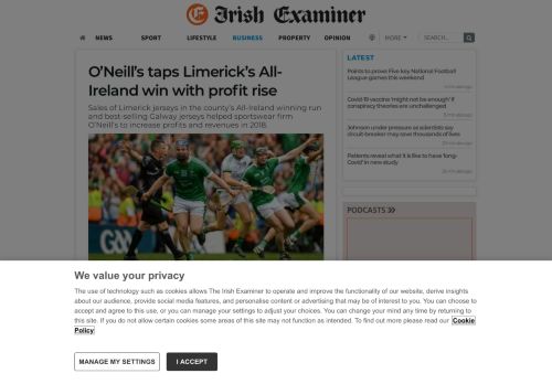 
                            8. O'Neill's taps Limerick's All-Ireland win with profit rise | Irish Examiner
