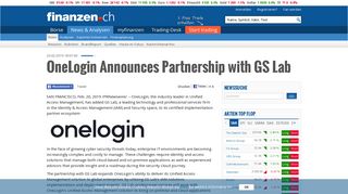 
                            6. OneLogin Announces Partnership with GS Lab | 20.02.19 | finanzen.ch