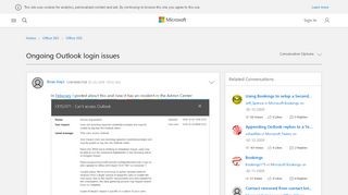 
                            4. Ongoing Outlook login issues - Microsoft Tech Community - 279834