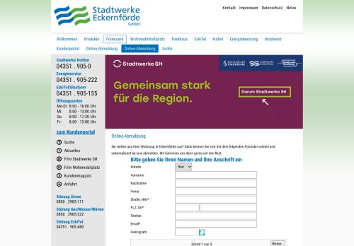 
                            9. Online-Abmeldung - Stadtwerke Eckernförde, Strom, Gas und Wasser ...