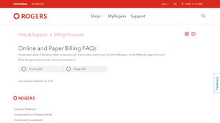 
                            2. Online and Paper Billing FAQs - - Rogers