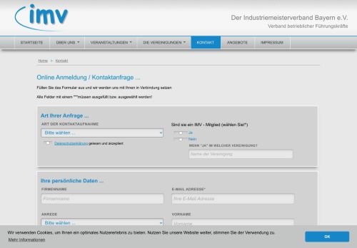 
                            9. Online Anmeldung / Kontaktanfrage - Industriemeisterverband Bayern