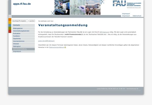 
                            7. Online-Anmeldung - Veranstaltungen TF - apps.tf.fau.de - Friedrich ...