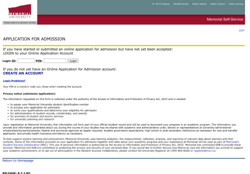 
                            9. Online Application for Admission Login - Memorial University of ...