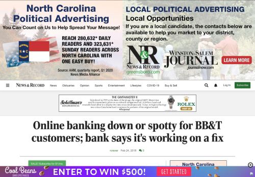 
                            13. Online banking down or spotty for BB&T customers; bank says it's ...