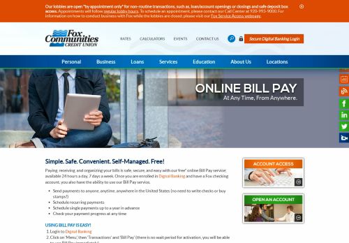 
                            9. Online Bill Pay - Fox Communities Credit Union