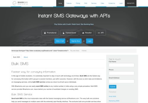 
                            4. Online Bulk SMS Gateway Service Providers In India - BhashSMS