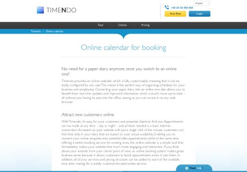 
                            5. Online calendar for booking - Timendo